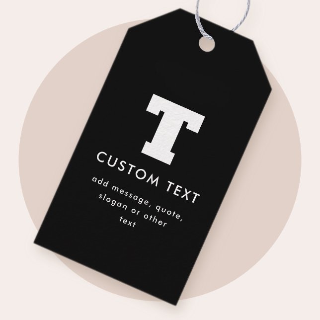 Étiquettes-cadeau Texte de monogramme modifié | Noir & Blanc (Créateur téléchargé)