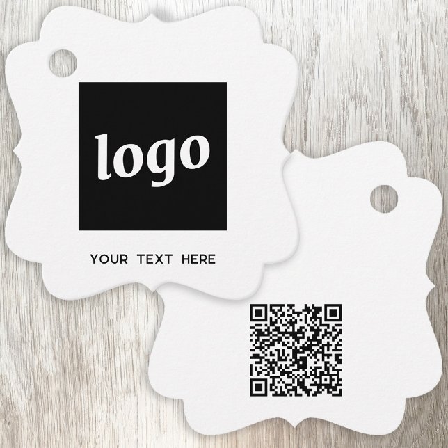Étiquettes Cadeau Texte du logo simple et codes QR Balises de prix d (Simple logo with QR code business branding promotional price or product tag)