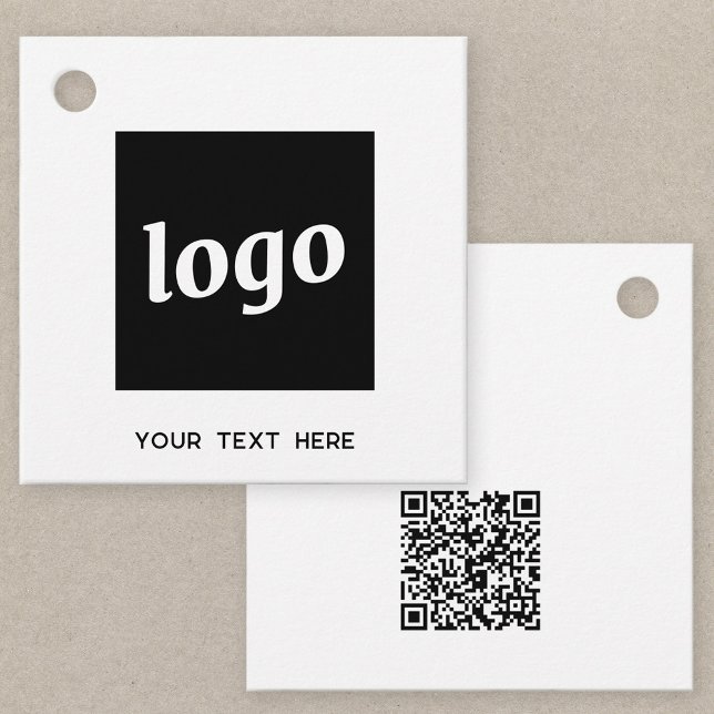 Étiquettes Cadeau Texte du logo simple et codes QR Balises de prix d (Logo with custom text and QR code business promotional price display tags)