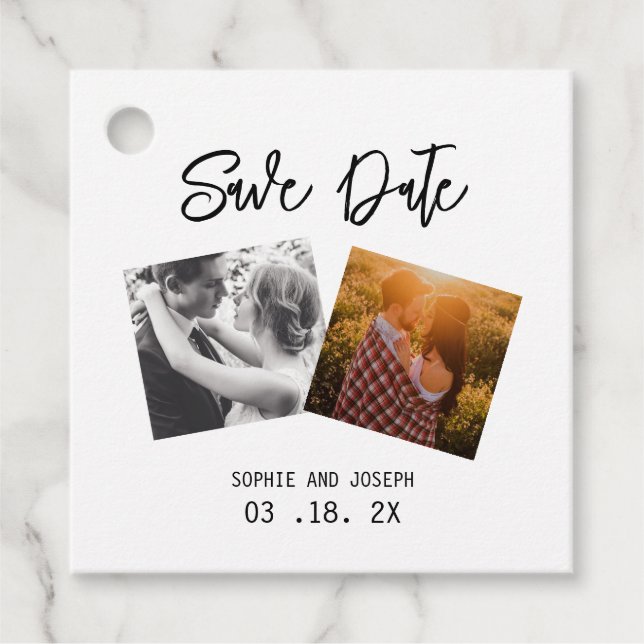 Étiquettes Cadeau Texte et photo simple et élégant | Mariage de code (Devant)