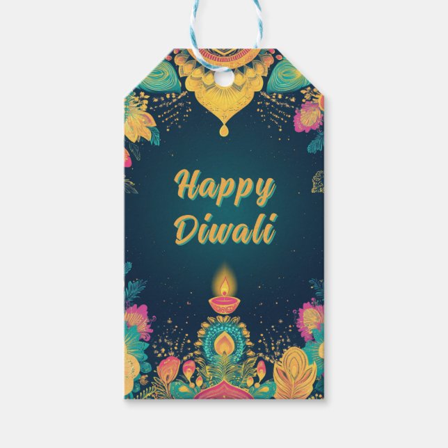 Étiquettes-cadeau Texte personnalisé, Diwali Radiance - Lumière et P (Devant)