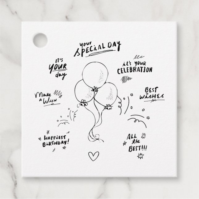 Étiquettes Cadeau Texte Personnalisé Doodle Moderne Balloon Joyeux a (Devant)