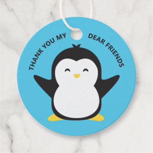 Étiquettes Cadeau Texte personnalisé et couleur pingouin mignon en f