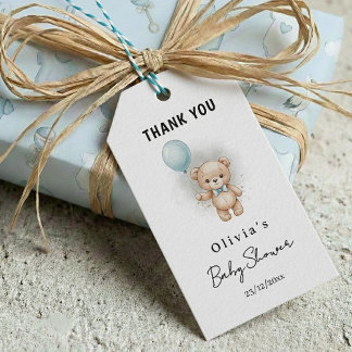 Étiquettes-cadeau Thank you Baby Shower for Boy Blue Balloon Bear