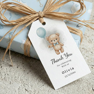 Étiquettes-cadeau Thank you Baby Shower for Boy Blue Balloon Bear