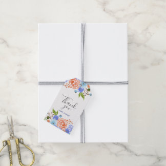 Étiquettes-cadeau Thank You watercolor blue and peach florals