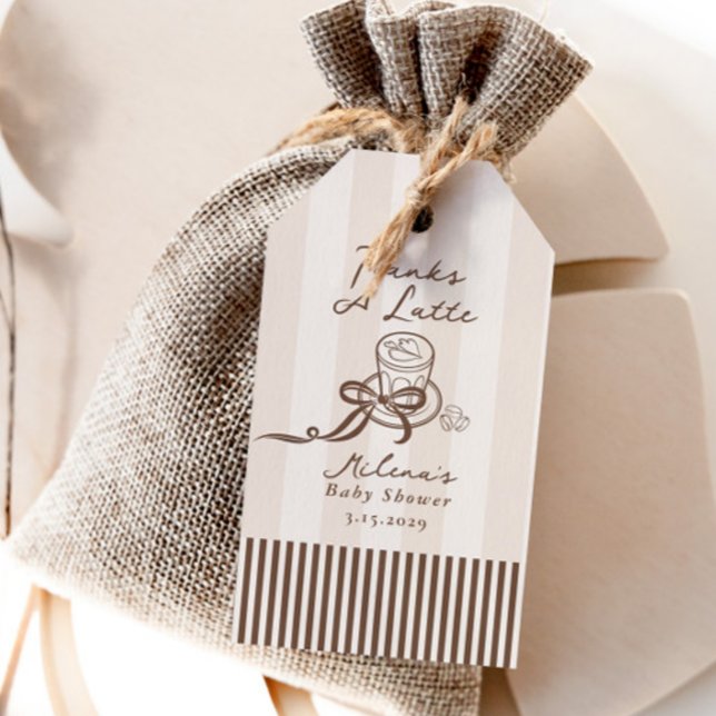 Étiquettes-cadeau Thanks a Latte Bebe Cafe Brown Bow Baby Shower (Créateur téléchargé)