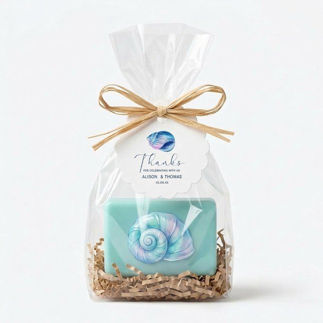 Étiquettes Cadeau Thanks For Celebrating With Us! Summer Wedding (#BeachWedding
#BeachWeddingFavor
#SeashellTheme
#CoastalWedding
#NauticalWedding
#OceanThemeParty
)