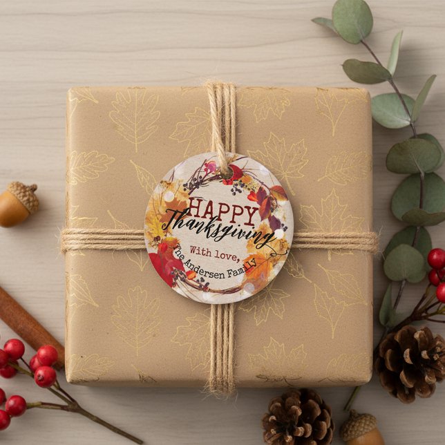 Étiquettes Cadeau Thanksgiving Autumn Wreath With Assorted Foliage (Créateur téléchargé)