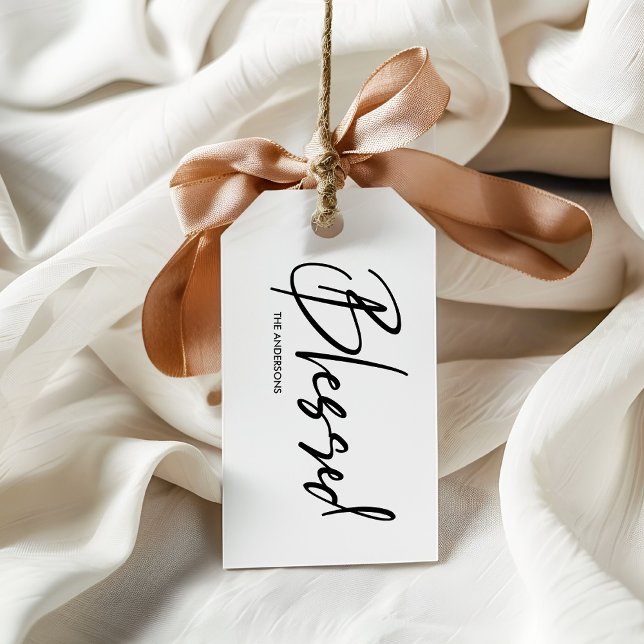 Étiquettes-cadeau Thanksgiving blanc minimaliste "béni" (Créateur téléchargé)