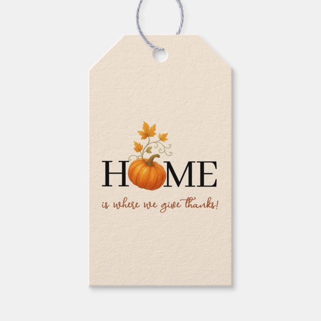 Étiquettes-cadeau Thanksgiving Citrouille Home Où nous donnons des r (Devant)