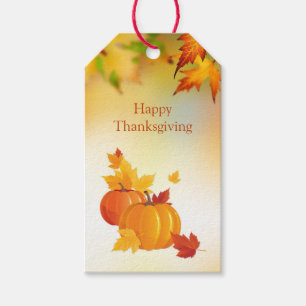 Étiquettes-cadeau Thanksgiving, citrouilles, feuille d'érable