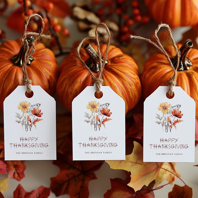 Étiquettes-cadeau Thanksgiving Elegant Automne Floral Fleur sauvage  (Thanksgiving Elegant Fall Floral Modern Wildflower Gift Tags)
