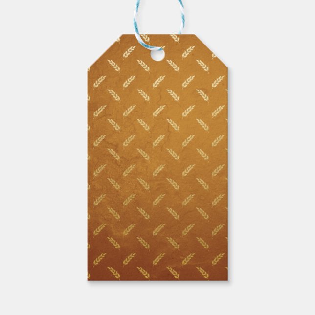 Étiquettes-cadeau Thanksgiving en or avec des têtes de graines de bl (Devant)