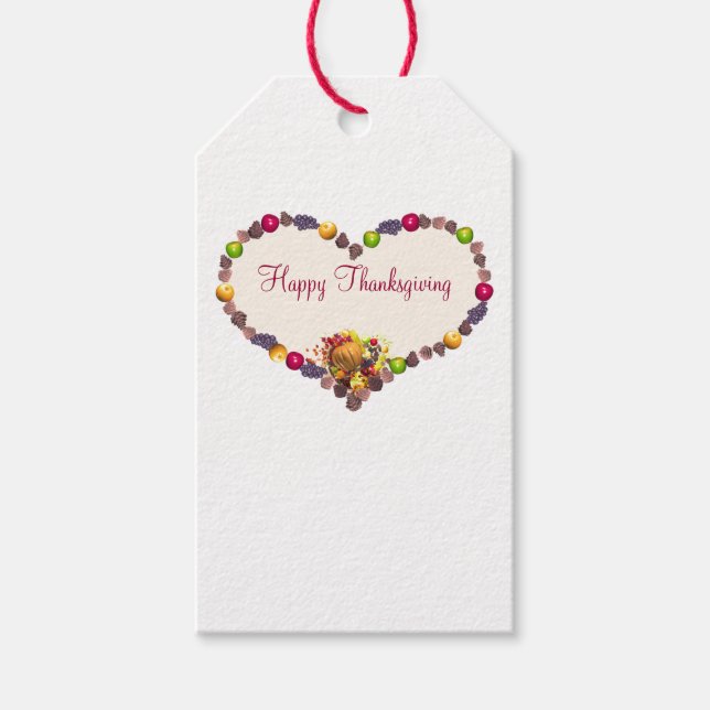 Étiquettes-cadeau Thanksgiving Heart et Cornucopia (Devant)