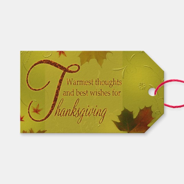 Étiquettes-cadeau Thanksgiving veut typographie Feuilles (Devant (Horizontal))
