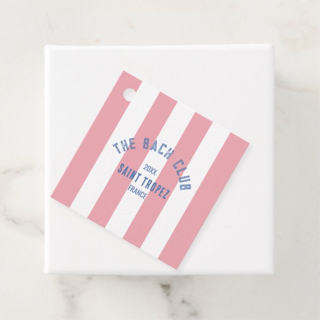 Étiquettes Cadeau The Bach Club Blue Crest Pink Cabana Stripe (En situation)