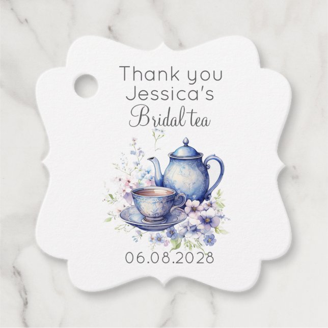 Étiquettes Cadeau Thé Bohème pour une Mariée Fleurs Bleues Mariage V (Devant)