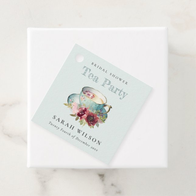 Étiquettes Cadeau Thé dansant de mariage avec tasse à thé florale do (En situation)