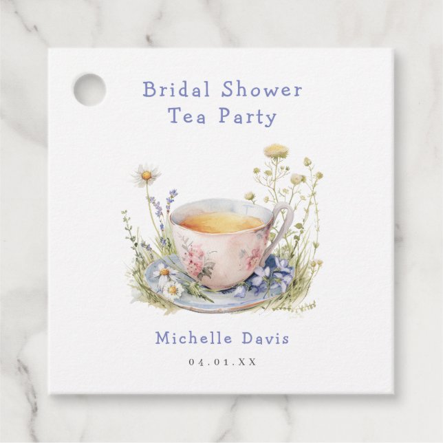 Étiquettes Cadeau Thé dansant de mariage printanier aquarelle (Devant)