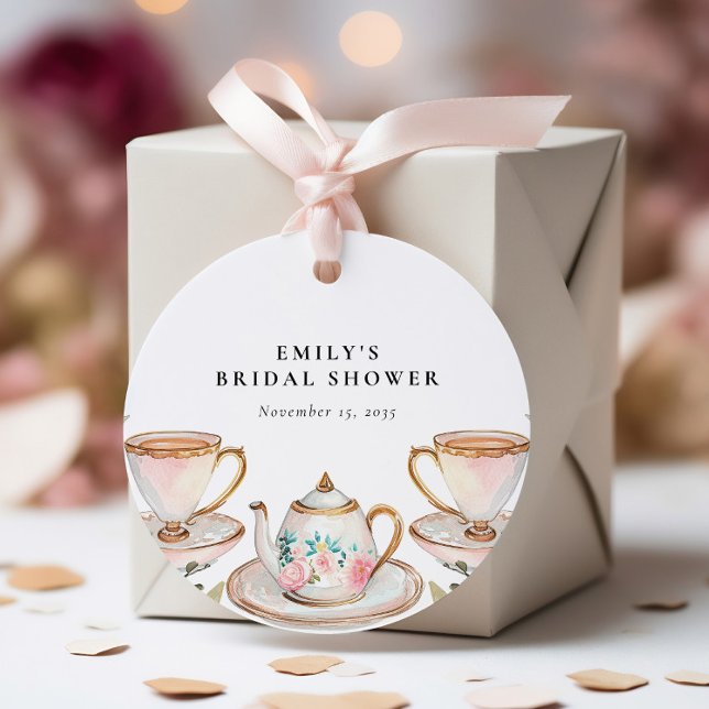Étiquettes Cadeau Thé Dansant Élégant Floral pour la Mariée (Créateur téléchargé)