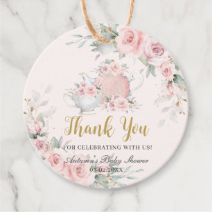 Étiquettes Cadeau Thé dansant fleuri rose poudré pour bébé Shower de