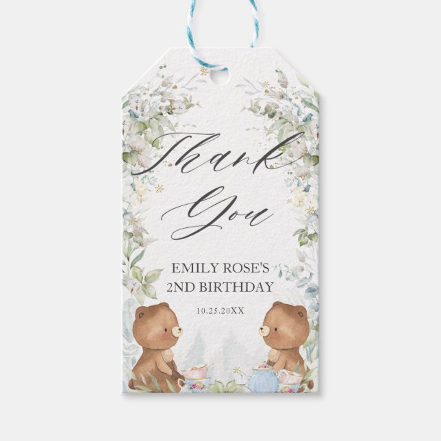 Étiquettes-cadeau Thé Nounours mignon pour deux 2e fête d'anniversai (Devant)