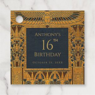 Étiquettes Cadeau Thème Anniversaire Égyptien Vintage Bleu Or Élégan