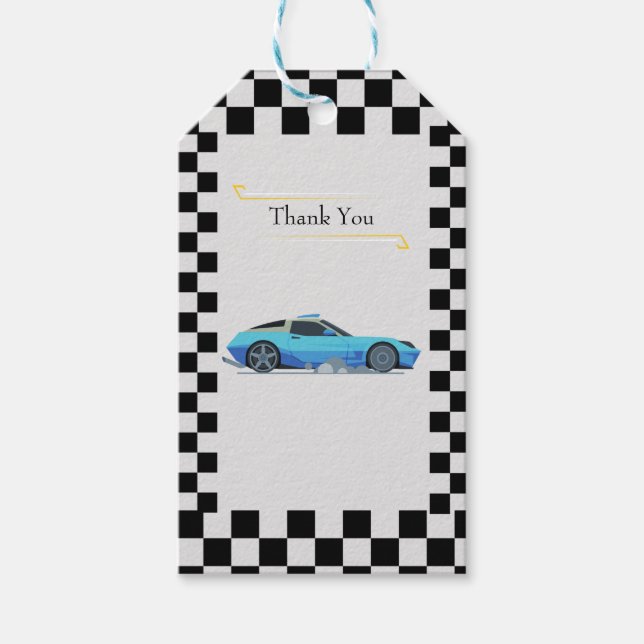 Étiquettes-cadeau Thème Baby shower voiture course (Devant)