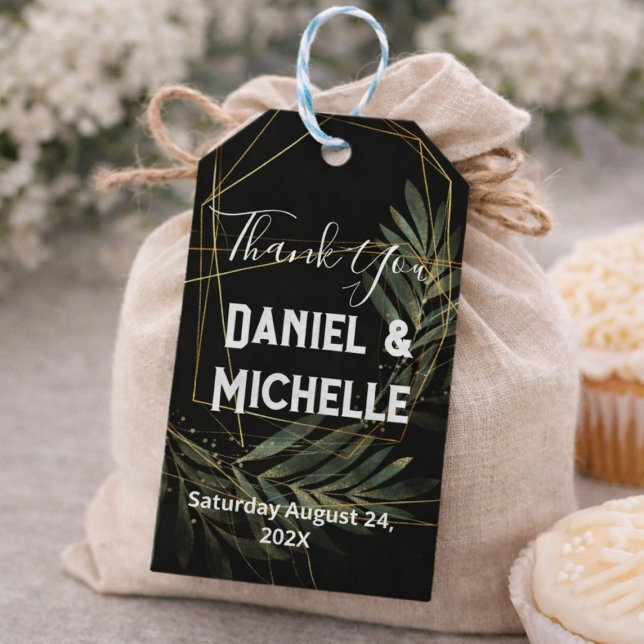 Étiquettes-cadeau Thème Botanique Mariage Arché Noir Moderne (Créateur téléchargé)