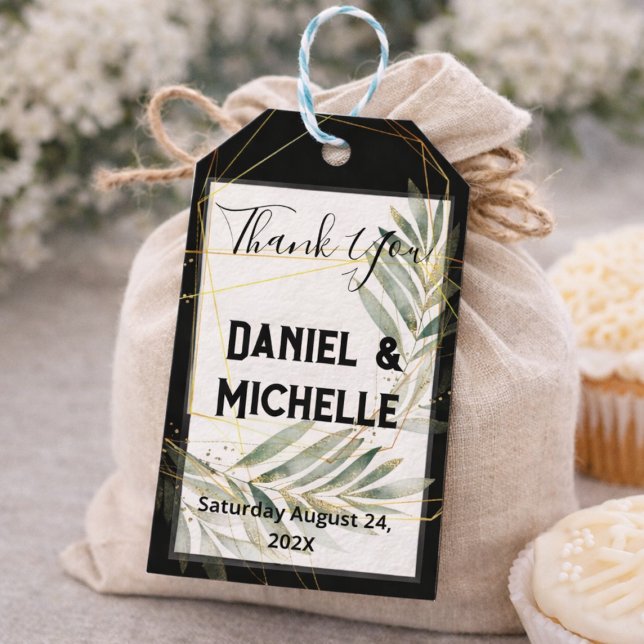 Étiquettes-cadeau Thème Botanique Mariage Arché Noir Moderne (Créateur téléchargé)