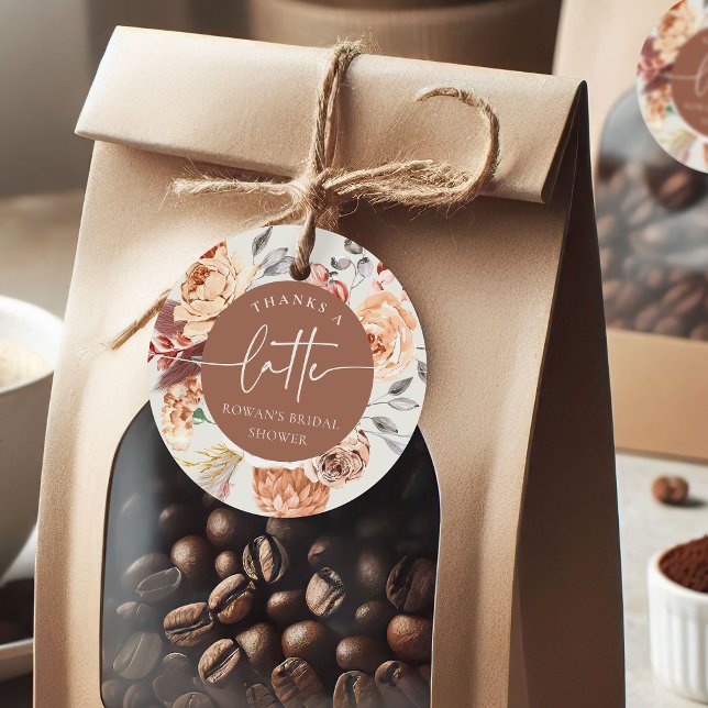 Étiquettes Cadeau Thème de café floral "Merci un latte" Fête des mar (Créateur téléchargé)