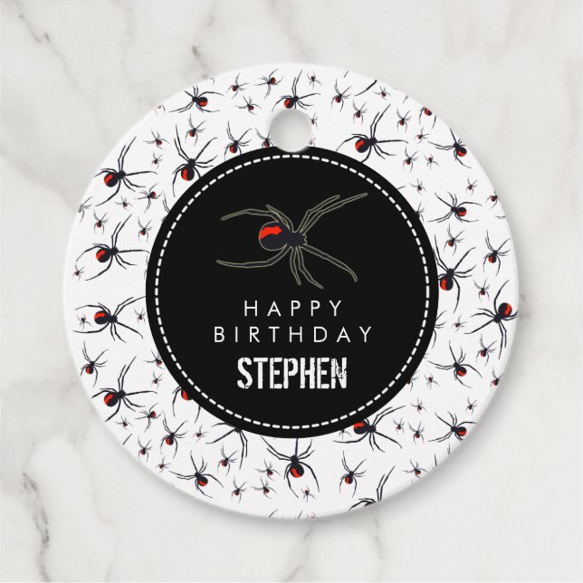 Étiquettes Cadeau Thème de fête d'anniversaire Red & Black Spider (Devant)