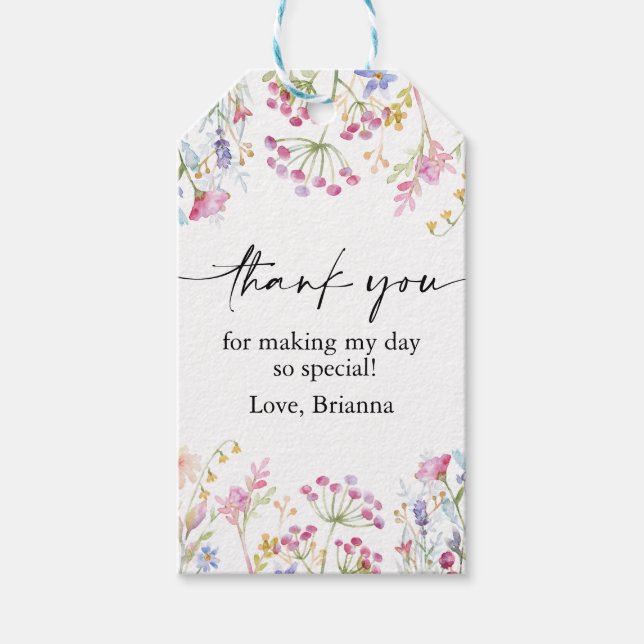 Étiquettes-cadeau Thème de fille de jardin de fleurs sauvages aquare (Devant)