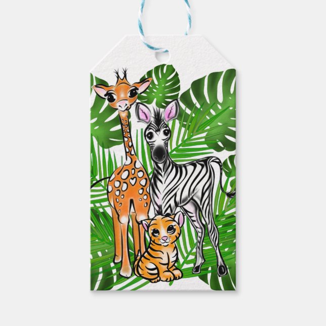Étiquettes-cadeau Thème de la jungle tigre de la girafe zébrée (Devant)