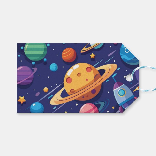 Étiquettes-cadeau Thème de l'espace et des planètes (Devant (Horizontal))