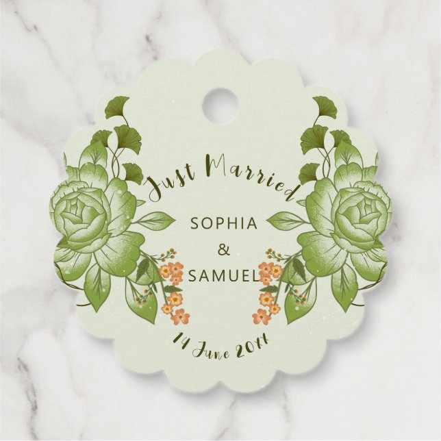 Étiquettes Cadeau Thème de Mariage Floral Rose vert (Dos)
