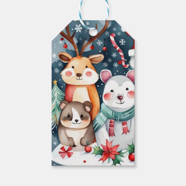 Étiquettes-cadeau Thème de Noël Animaux mignons (Devant)