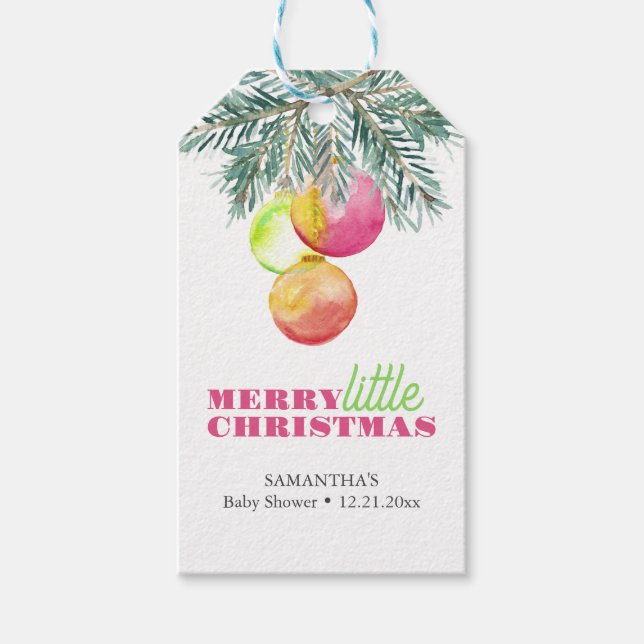 Étiquettes-cadeau Thème de Noël Baby shower rose et vert (Devant)