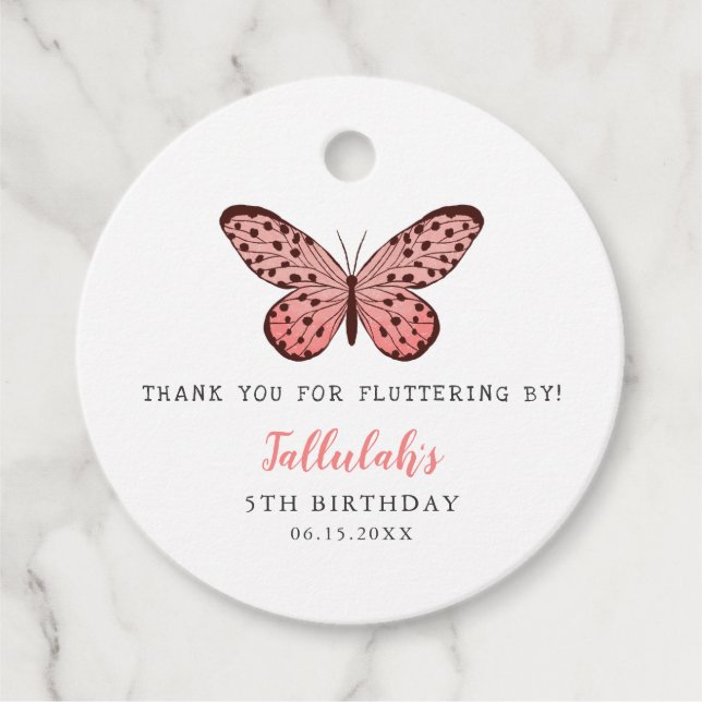 Étiquettes Cadeau Thème de papillon rose mignon fête d'anniversaire (Devant)