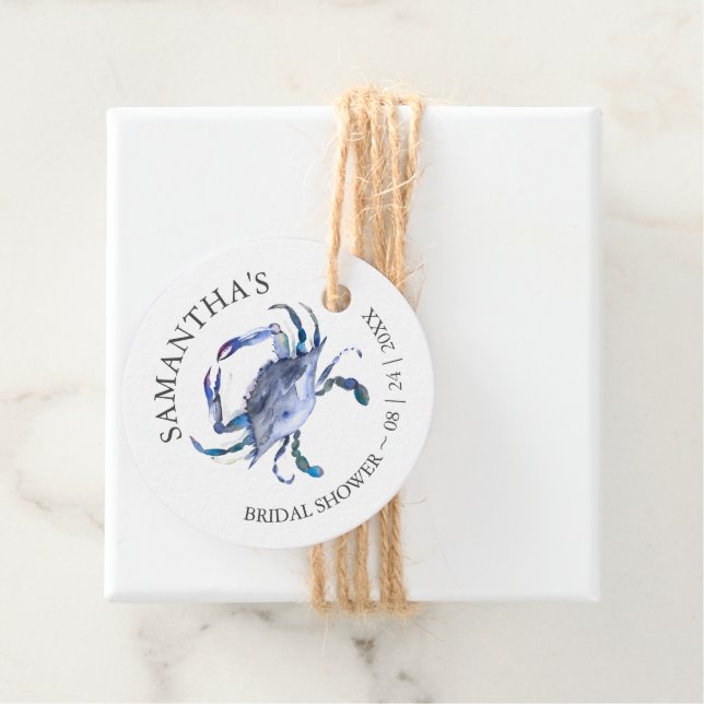 Étiquettes Cadeau Thème de shower de mariage sur la plage Crabe (En situation)
