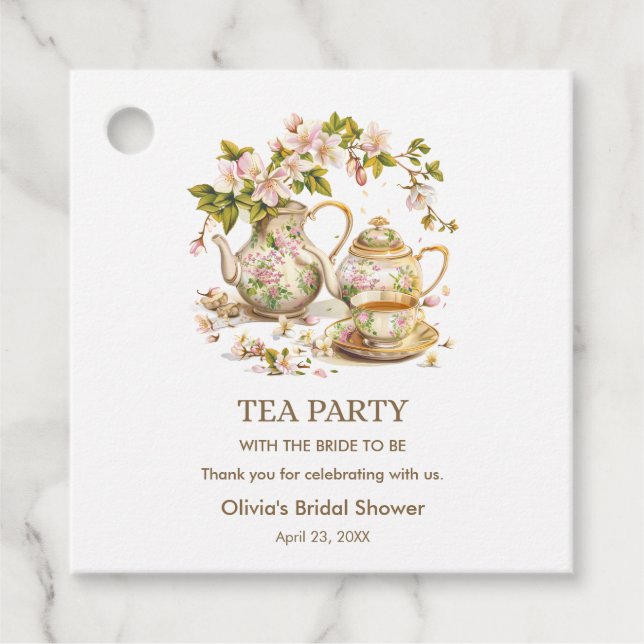 Étiquettes Cadeau Thème de thé floral pour la douche de la mariée   (Devant)