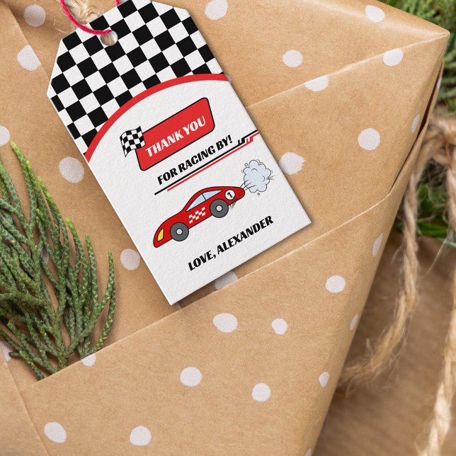 Étiquettes-cadeau Thème de voiture de course rétro rouge rapide pour (Créateur téléchargé)