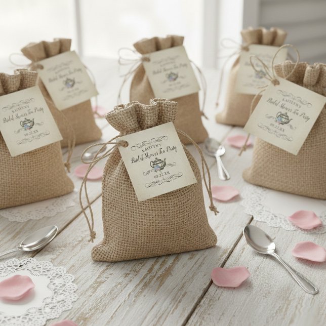 Étiquettes Cadeau Thème élégant de thé à la mode rétro | Enterrement (Créateur téléchargé)