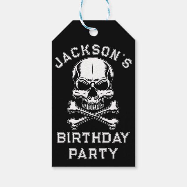 Étiquettes-cadeau Thème Pirate Fête Adulte Crâne de Navire Noir (Devant)