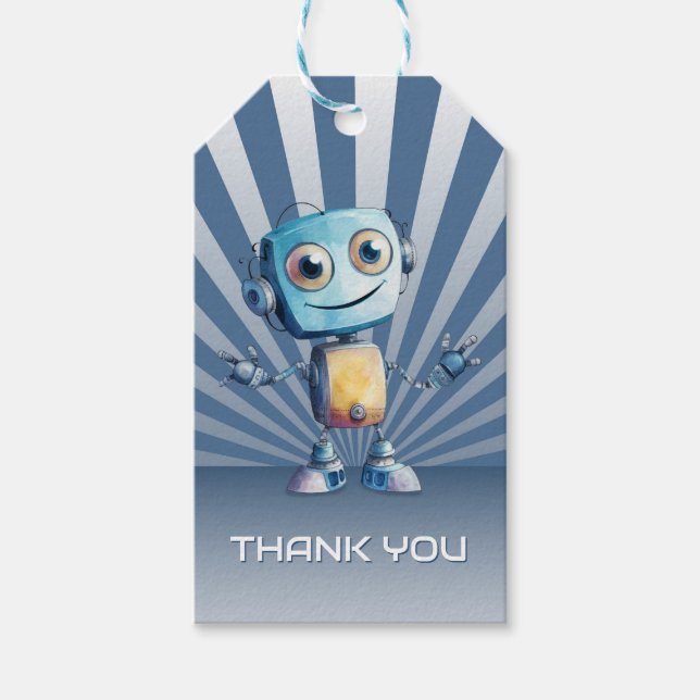 Étiquettes-cadeau Thème Robot Rétro Anniversaire Merci (Devant)