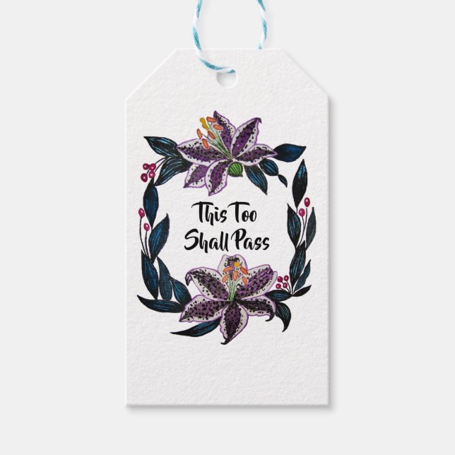 Étiquettes-cadeau "This Too Shop Pass" Aquarelle Lily Wreath (Devant)