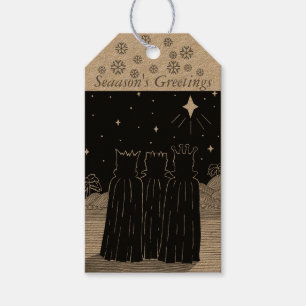 Étiquettes-cadeau Three kings and Christmas star black and white