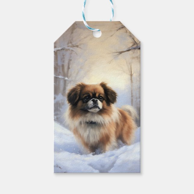 Étiquettes-cadeau Tibetan Spaniel Qu'il neige Noël  (Devant)