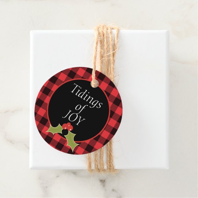 Étiquettes Cadeau Tidings of Joy | Plaid Buffalo | Cadeau de Noël (En situation)